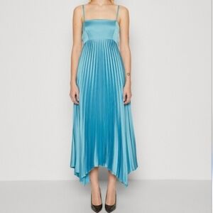 Abercrombie & Fitch Gielle Cut Out Clasp Back Pleated Midi Dress Teal Blue XSP